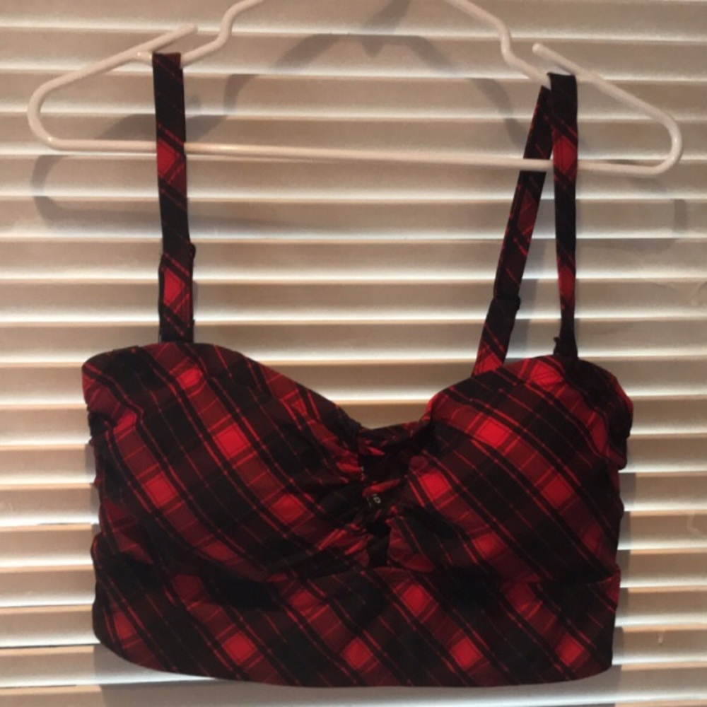 TORRID red and black plaid swimsuit top